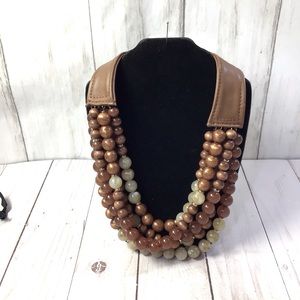 Chico’s Brown Taryn Multi-Strand Beaded & Leather Necklace